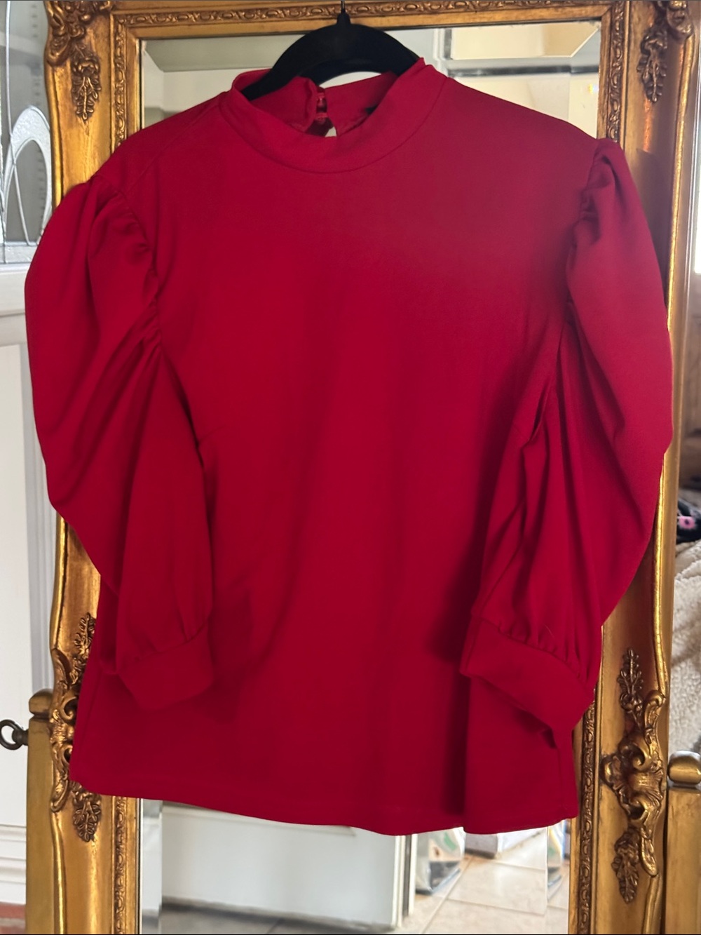 SHEIN Red Puff-Sleeve Arm Length Sleeve Top